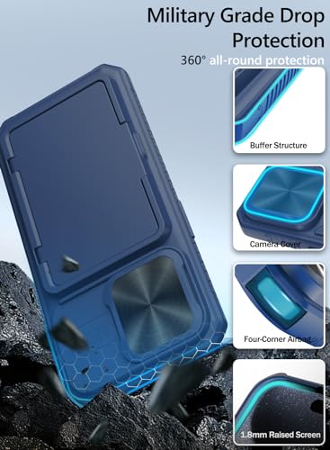 Vihibii for iPhone 15 Pro Case Wallet with Card Holder (4 Cards), Blue | Slide Camera Cover, Kickstand, Military Grade Drop Protection, Rugged Hard Back, Silicone Edge Wallet Phone Case, 2023, Blue - color: Blue, size: iPhone 15 Pro