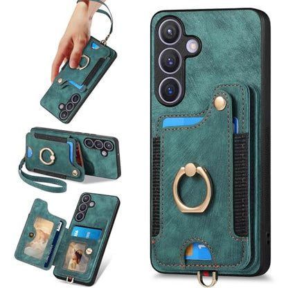 for Samsung Galaxy S25 Case Wallet with Card Slots Green | PU Leather Flip Folio Cover,RFID Blocking Ring Holder,Kickstand,Wrist Strap,Shockproof,Magnetic Protective,Women Men Girls - color: Green, size: Galaxy S25 6.2 Inch