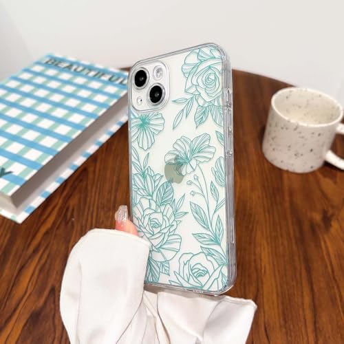 NITITOP Compatible for iPhone 17 Case Cute Clear Floral Flower - Green | for Girls Women , Girly , Aesthetic , Soft TPU , Full Camera Lens , Protective , Shockproof Phone Cover - color: Teal