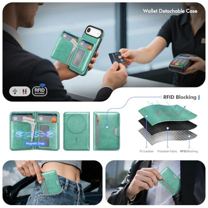 Antsturdy Compatible with MagSafe iPhone 17 Air Wallet Case,Blue Green | 2 in 1 Detachable Magnetic,Credit Card Holder Slots,RFID Blocking,PU Leather,Kickstand,Flip Folio Phone Cover for Men & Women - color: Blue Green, size: iPhone 17 Air - 6.5"