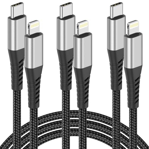 2ft USB C to Lightning Cable 3 Pack, Braided 2 foot USB C iPhone Charger Cord, MFi Certified 2 ft iPhone Lightning Cable PD Fast Charging for iPhone 14 13 12 11 Pro Max Xs Plus iPad Air Mini, Black - size: 2 Foot