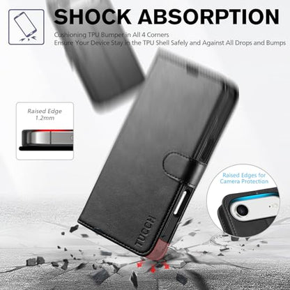 TUCCH Wallet Case for iPhone Air (6.5") 2025, 4 Card Holders, Black | RFID Blocking, Viewing Stand, Shockproof TPU Shell, PU Leather, Magnetic Closure, Protective Folio Flip Cover - color: Black