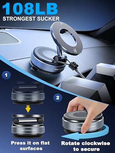 snanlen Upgraded 360° Nano Gel Vacuum Magnetic Phone Holder, Car Phone Holder for Magsafe[108+LBS Strongest Suction & 3000gf Strongest Magnetic], Suction Cup Phone Mount for Car/for iPhone 17 Pro Max - color: Black