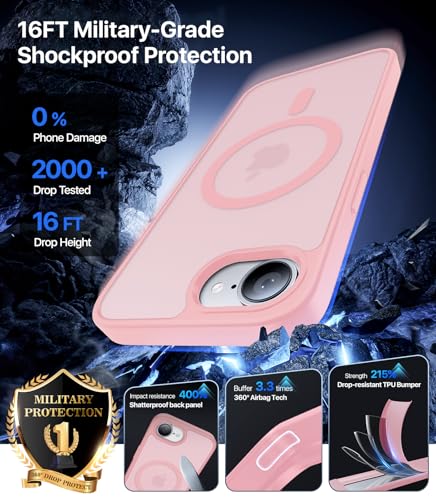 Eastinbox Magnetic iPhone 17e & 16e Case, Matte Protective Case, Pink | Shockproof, Compatible with MagSafe, Military-Grade Protection, Anti-Yellowing, Phone Case for iPhone 17 e/16 e 6.1" - color: Pink