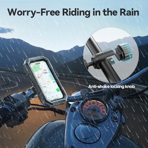 KDD Waterproof Bike Phone Holder - 360 Rotation Motorcycle Phone Mount, Fully Enclosed Touch Sensitive Design, Bicycle Phone Clamp Compatible with iPhone 16 Pro Max/15/14/13/12,4-6.7” Phones