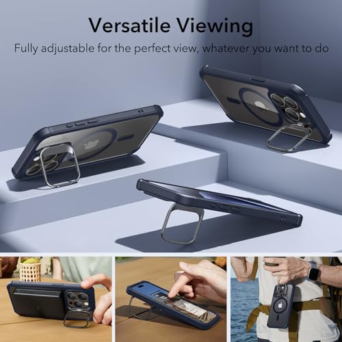 ESR for iPhone 15 Case with Stand, Compatible with MagSafe, Full-Body Military-Grade Drop Proof Case with Built-in 9H+ Tempered Glass Screen Protector, Armor Series, Clear Dark Blue - color: Clear Dark Blue