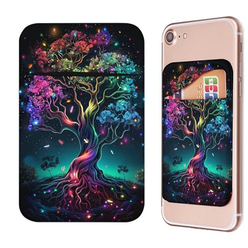 Phone Credit Card Holder Stick on, Phone Case Wallet, Cell Phone Pocket Self Adhesive Stretchy Lycra Stick on Wallet ID Credit Card Case Pouch Sleeve for All Smartphones, Colorful Tree - color: Phone Case Wallet-617