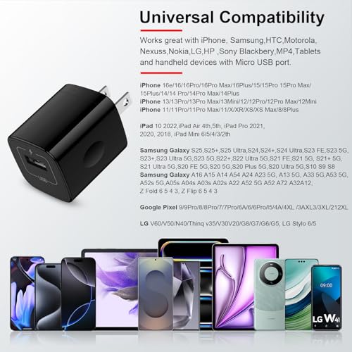 USB Charger Block, 5V 1A Power Adapter USB Wall Plug Charging Box Cube for Samsung Galaxy S26/S25/S24/S23/S22/S21/S20, USBs Plugs for Wall Outlet for iPhone 17/16e/16/15/14/13/12/11, Google Pixel 10 - color: Black