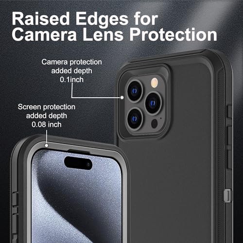 YKHJKLEC for iPhone 15 Pro Case, Military Grade 3 in 1 Heavy Duty Shockproof/Drop Proof/Dust Proof Case with 2Pcs Tempered Glass Screen Protector (Black/Grey) - color: Black/Grey