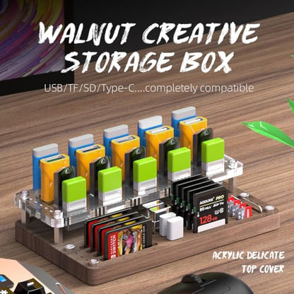 40 Slots Wooden Memory Card Case for TF/CF/Nintendo Switch, USB Flash Drive/SD Card Holder Desk With Removal Pin - Protection Box-03MY - color: Upgrade extended style