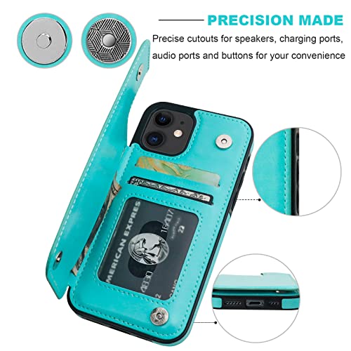 ONETOP for iPhone 12 & iPhone 12 Pro Wallet Case with Card Holder,LightBlue | Kickstand,ID/Cash Holder,Case Wallet with Card Slots,Double Magnetic Clasp,Durable PU Leather Shockproof Cover for Women Men - color: Light Blue