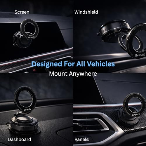 GraviX Magnetic Car Phone Holder for MagSafe, Powerful Magnet, Strong Suction, Anti-Vibration ARM, 360° Adjustable Dashboard & Windshield Car Mount