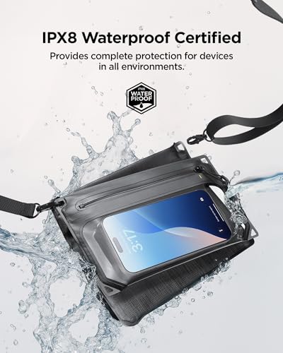 Spigen Aqua Shield for Waterproof Phone Pouch & Crossbody Bag Set — IPX8, Detachable Dual System, Touch-Through Window, Adjustable Strap — Beach, Pool, Water Sports | Black, Swimming and Travel, Adjustable Long Belt, IPX8 Waterproof Case, Compatible with