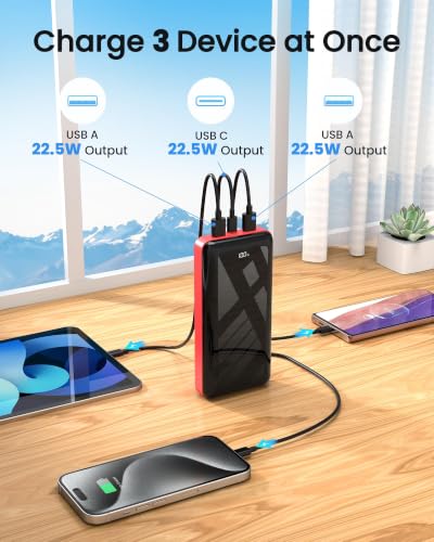 Portable Charger Power Bank 50000mAh 22.5W Fast Charging Battery Pack - color: Black-red
