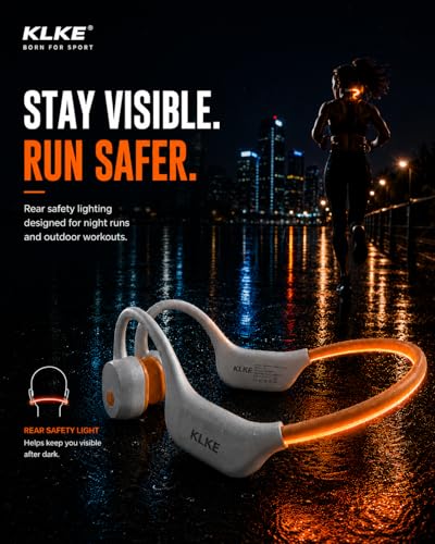 Bone Conduction Headphones for Running with mic and Rear Safety Light - color: KLKE-WhiteOrange