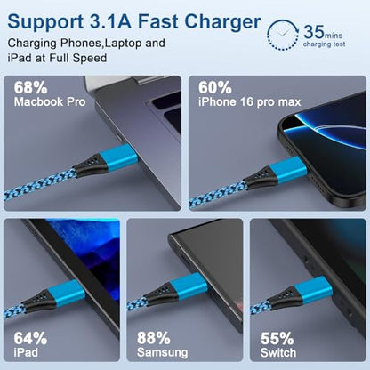 Samsung S25 Edge Fast Charging Cord USB C Braided Charger Cable 3.1A 10FT - color: Blue