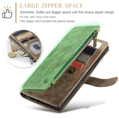 Samsung Galaxy S24 Ultra 5G Wallet Case with Card Holder Kickstand Magnetic Zipper Pocket Lanyard Strap Wristlet,Leather Flip Case Wallet for Samsung Galaxy S24 Ultra 5G 6.8 Inch(Brown) - color: Brown, size: S24 Ultra 6.8 Inch