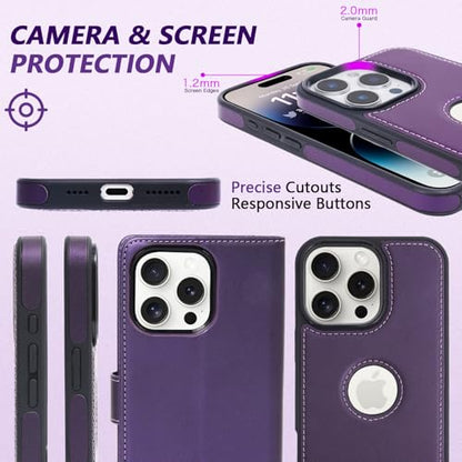2 in 1 PU Leather for iPhone 14 Pro Case, Detachable Wallet Case with Card Holder, Removable Flip Folio Cover with RFID Blocking, Stand Shockproof Phone Cover（Compatible with MagSafe） Purple - color: Purple, size: Iphone 14 pro