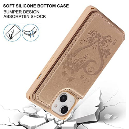 Cavor for iPhone 14 Wallet Case with Card Holder for Women, Golden - color: D-Golden