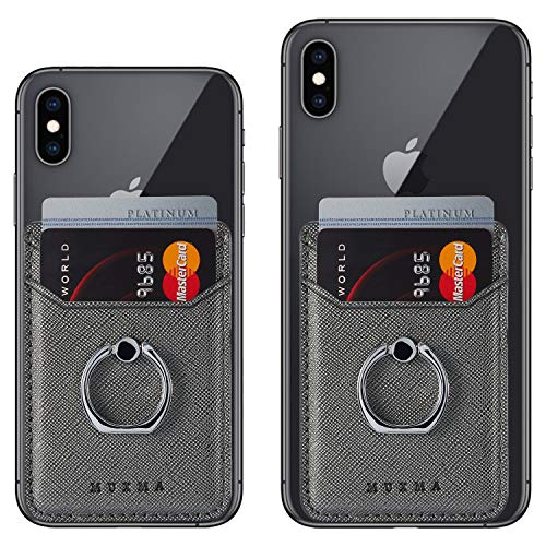Card Holder for Phone Case 2Pc, RFID Leather Phone Wallet with Ring | Phone Wallet Stick On Back Of Phone Case.Credit Card/ID/Pocket Phone Card Holder for iPhone Andriod. Viewing Freely - color: Black