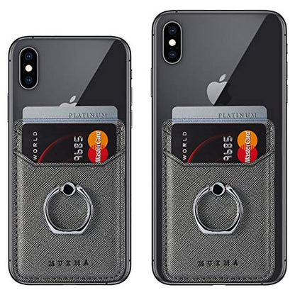 Card Holder for Phone Case 2Pc, RFID Leather Phone Wallet with Ring | Phone Wallet Stick On Back Of Phone Case.Credit Card/ID/Pocket Phone Card Holder for iPhone Andriod. Viewing Freely - color: Black