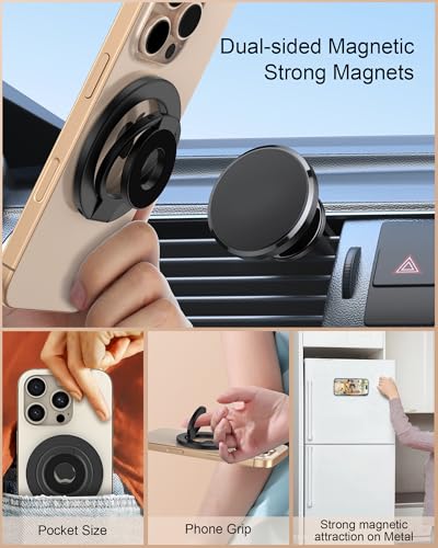 Phone Ring Holder Grip with Dual-Side Magnets, Universal Magnetic Kickstand
