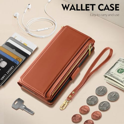 Antsturdy for iPhone 16 Pro Max Phone Wallet Case Women,Light Brown | RFID Blocking,with Credit Card Holder Slots,PU Leather Purse,Zipper Pocket,Wrist Strap Kickstand,Flip Folio Cover for Men - color: Light Brown