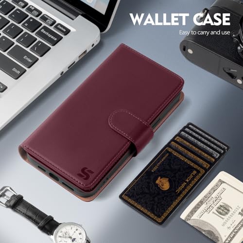 Shieldtop Compatible with Samsung Galaxy A03S US Wallet Case with Card Holder,RFID Blocking PU Leather Phone Case Folio Flip Shockproof TPU Protective Cover Credit Card Slots Women Men,Wine Red - color: Wine Red