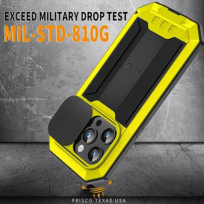 Lunivop for iPhone 15 Pro Max Case Heavy Duty Protection Rugged Screw Full Body Military Grade Metal Rubber with Stand Hard Built in Screen Protector Phone for iPhone 15 ProMax Case Yellow - color: Yellow