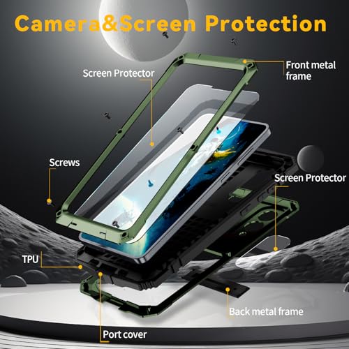 Simicoo for Samsung Galaxy S25 FE Metal Military Heavy Duty Case, Metallic Bumper Shockproof Dustproof Rugged Tough with Stand Screen Protector Camera Control Full Body Drop Protective Cover (Green) - color: Camouflage