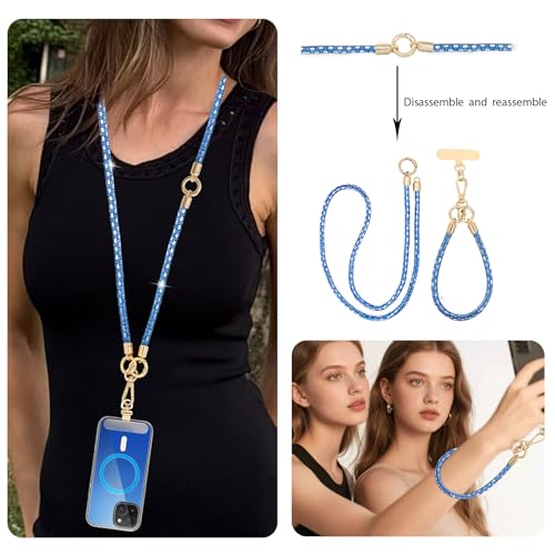 Crystal Phone Lanyard Crossbody Adjustable Rhinestone Anti-Theft Phone Strap Crossbody Cell Phone Neck Strap for Women - color: Blue