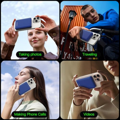 for Magsafe Portable Charger, 5000mAh Slim Wireless Magnetic Power Bank | 20W USB-C Power Delivery,LED Display,Travel Essential for Magsafe Battery Pack Compatible with iPhone 17-12 Series - color: Dark Blue