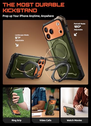 SUPCASE for iPhone 17 Pro Max Case with Built-in Kickstand, Green | Camera Control Cover, Compatible with MagSafe, Anti-Slip Grip, Military-Grade Protection, Rugged Magnetic Phone Case, UB Grip - color: Guldan, size: iPhone 17 Pro Max