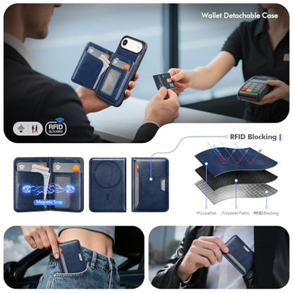 Antsturdy Compatible with MagSafe iPhone 17 Air Wallet Case,Blue | 2 in 1 Detachable Magnetic,Credit Card Holder Slots,RFID Blocking,PU Leather,Kickstand,Flip Folio Phone Cover for Men & Women - color: Blue, size: iPhone 17 Air - 6.5"