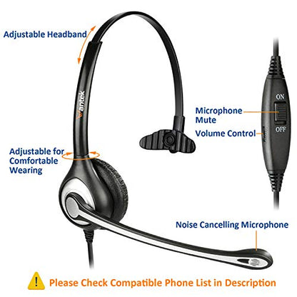Wantek Corded Telephone Headset Mono w/Noise Canceling Mic for ShoreTel Plantronics Polycom Zultys Toshiba NEC Aspire Dterm Nortel Norstar Meridian Siemens ROLM Packet8 Landline Deskphones(F600S2)