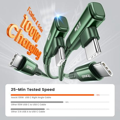 toocki 100W Right Angle Fast Charging USB C Cable, 2Pack, 3.3FT - color: Green, size: 3.3+3.3FT