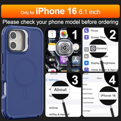 Follaroma for iPhone 16 Case with Magnetic,Heavy Duty Case,6.1'',Navy - color: Navy, size: iPhone 16 6.1''
