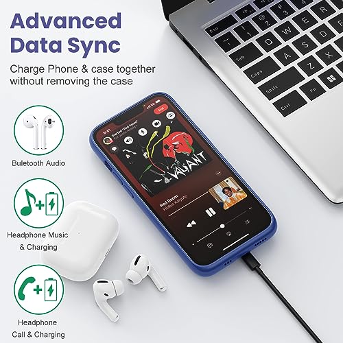 Battery Case for iPhone 14/13/13 Pro (6.1 Inch),Upgraded 7500mAh Ultra-Slim Portable Charging Case Rechargeable Protective Extended Battery Pack for iPhone 14/13/13 Pro Charger Cover-Blue - color: Blue