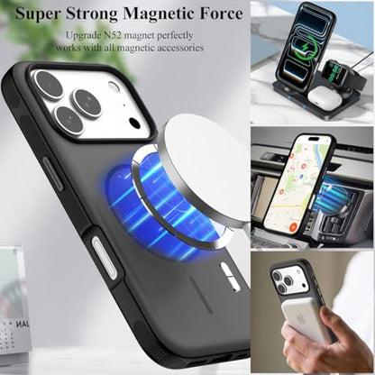 Nvollnoe for iPhone 17 Pro Case with Card Holder & Screen Protector, Compatible with Magsafe, Built-in Kickstand, Detachable Magnetic Wallet Case for iPhone 17 Pro(Black) - color: Black