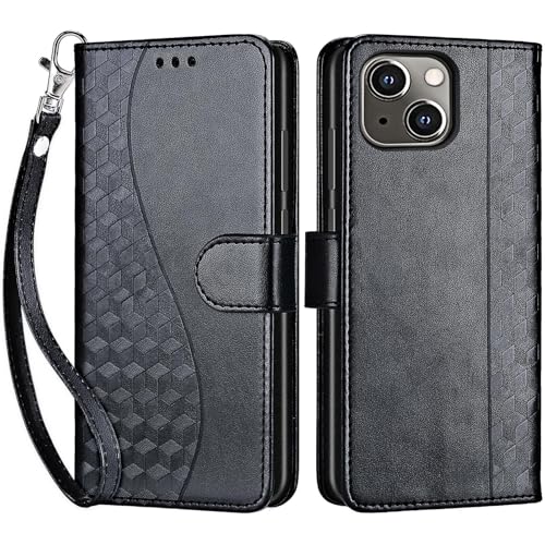 for iPhone 13/14 Wallet case, Black | 3 Card Holders, Kickstand, Shockproof TPU Shell, PU Leather, Magnetic Closure, Protective Flip Folio Cover, Women - color: 3