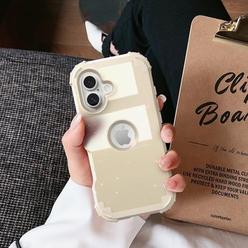 IDweel for iPhone 17 Case with Screen Protector for Women, 3 in 1 Shockproof Slim Fit Hybrid Heavy Duty Hard PC Cover Soft Silicone Bumper Full Body Anti-Fingerprint Case, Glitter Yellow - color: Glitter Yellow