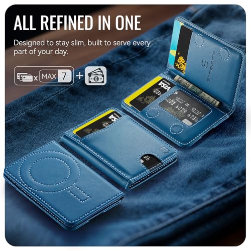 Strapurs Strong Magnetic Wallet Card Holder for MagSafe Phones and Cases, Slim PU Leather Detachable Phone Wallet with 6 Card Slots RFID Blocking for iPhone 17/16/15/14/13/12/Pro/Max/Plus – Dark Blue - color: Dark Blue