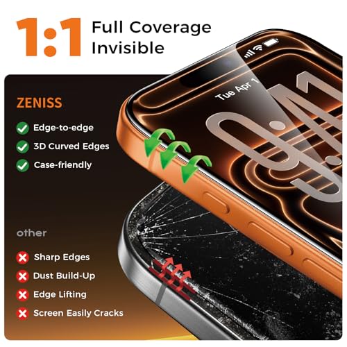 NeverBreak 9H+ Hardness for iPhone 17 Pro Max Screen Protector 12FT Military Grade Protection (Scratch, Shatter, Drop Resistance) Tempered Glass Full Edge Coverage 6.9", 2 Pack with De-Bubble Card - size: iPhone 17 Pro Max