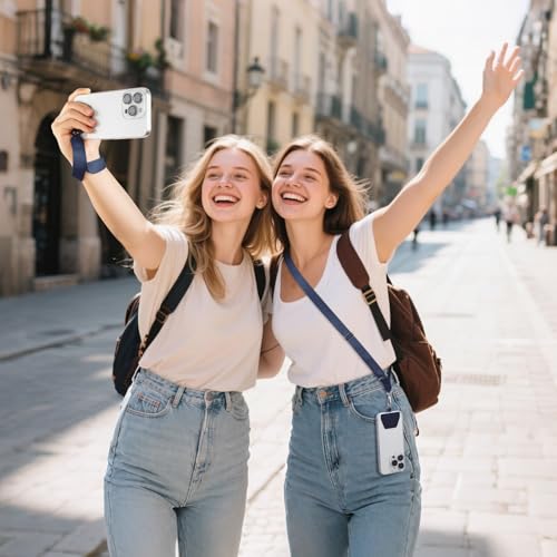 takyu Phone Lanyard, 2 Pack Adjustable Anti-Drop Neck/Wrist Strap with 2 Pcs Tether Patches, Secure Hands-Free Compatible for iPhone Samsung Perfect for Nurses, Teachers, Travel, Hiking Black+DarkBlue - color: Black + Darkblue
