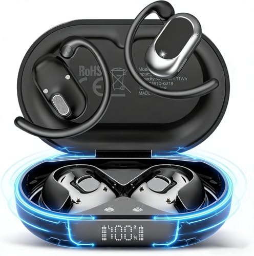 Open Ear Headphones, NEW Over Ear Earbuds with 4 ENC Noise-Canceling Mic - color: A-Light Black