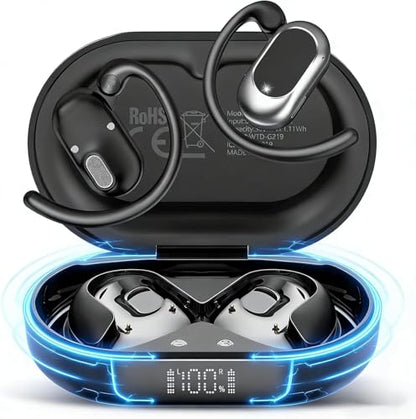 Open Ear Headphones, NEW Over Ear Earbuds with 4 ENC Noise-Canceling Mic - color: A-Light Black