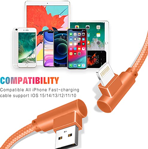90 Degree iPhone Charger,MFi Certified USB Lightning Cable (3 Pack 6FT)