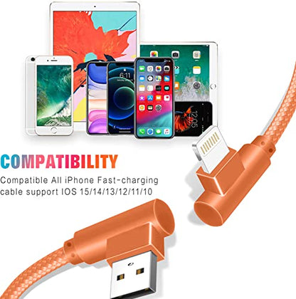 90 Degree iPhone Charger,MFi Certified USB Lightning Cable (3 Pack 10FT)