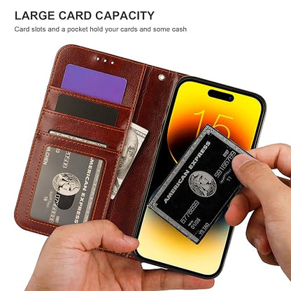Bocasal Detachable Wallet Case Card Holder for iPhone 15 Pro Max Brown | RFID Blocking Kickstand Card Slots Holder PU Leather Magnetic Shockproof Wrist Strap Removable Flip Protective Cover 6.7 inch - color: Brown