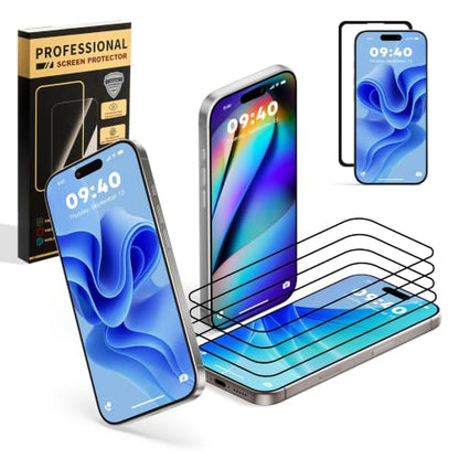 4 Pack for iphone 16 Screen Protector Tempered Glass Film Optional[9H Hardness] Shatterproof with Install Frame,HD Clear,Scratch Resistant - size: iPhone 16